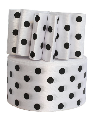  Лента атласная "горох" 50мм (намотка 36 ярдов = 32,9 метров) цв. белый (черный горох)  ТриКатушки