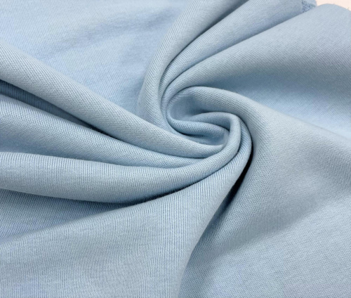  Ткань Футер 2-х нитка г/к с/л петельный, 245гр.кв.м, 95% Хб + 5% лайкра, пенье, цв. Небесно-голубой  ТриКатушки