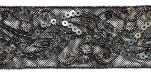  0154 черный Кружево с пайетками 40мм (упаковка 15 ярдов = 13,7 метра)  ТриКатушки