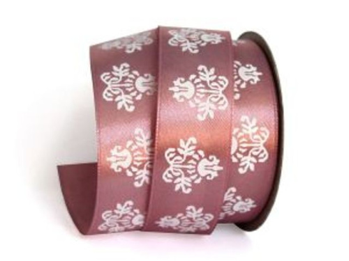  UT020-25-3120-white Лента атласная с рисунком 25мм (рулон 20 ярдов = 18 метров)  ТриКатушки