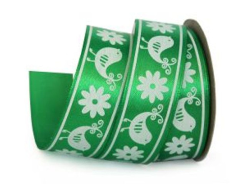  UT007-25-3042-white Лента атласная с рисунком 25мм (рулон 20 ярдов = 18 метров)  ТриКатушки