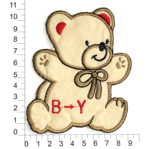  002-3D бежевый термоаппликация вышитая "Медведь" (упаковка 20 штук)  ТриКатушки