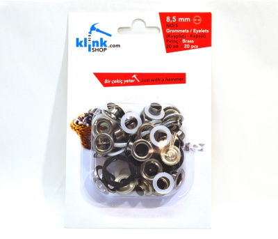  Люверсы в блистере НЕРЖ. №5 8,5мм цв. Черный никель (уп.20 компл.) + Ручной установщик  ТриКатушки