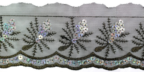  0059 черный Кружево с пайетками 95мм (упаковка 15 ярдов = 13,7 метра)  ТриКатушки