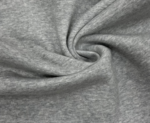  Ткань Футер 3-х нитка г/к с начесом 260гр.кв.м, 70% Хб+30% ПЭ (меланж), пенье, цв. Серый меланж (а/п  ТриКатушки