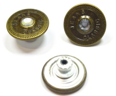  Розн. уп. Пуговицы джинсовые 17мм, 733-G со стразой цв.Антик (20 шт.)  ТриКатушки