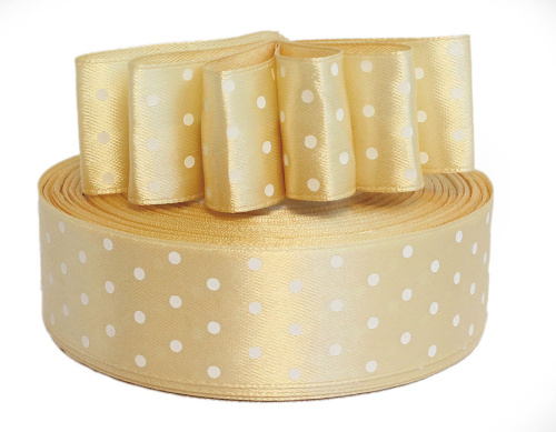  Лента атласная "горох" 25мм (намотка 36 ярдов = 32,9 метров) цв. 3006 (белый горох)  ТриКатушки
