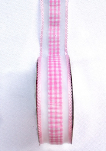  Лента для упаковки "№3 клетка" 25мм (упаковка 9 метров) розовая  ТриКатушки