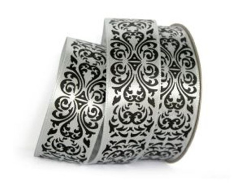  UT019-25-3108-black Лента атласная с рисунком 25мм (рулон 20 ярдов = 18 метров)  ТриКатушки