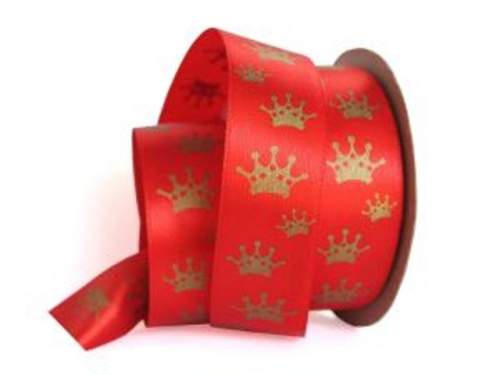  UT009-25-3095-gold Лента атласная с рисунком 25мм (рулон 20 ярдов = 18 метров)  ТриКатушки