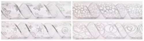  Лента подарочная "атлас" 63мм (рулон 2,5 метра) белое/серебро (выбор рисунка не предусмотрен)  ТриКатушки