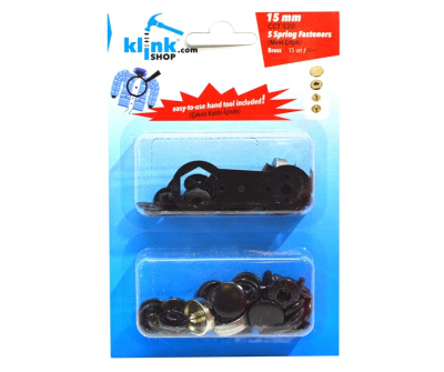  Кнопка в блистере арт.520 НЕРЖ. Альфа 15мм цв. Оксид (уп.15 компл.) + Ручной установщик  ТриКатушки