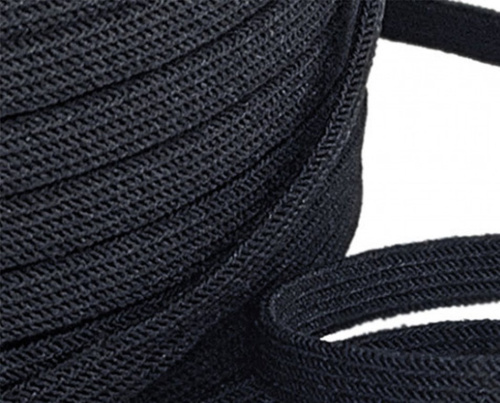  Шнур эластичный 6206-9009 плоский, 6мм, нейлон+спандекс, 5г/м (уп.100 м) цв.3310 черный  ТриКатушки