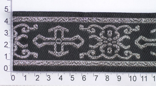  069 черный/серебро Тесьма жаккард 50мм (намотка 9,5 метров)  ТриКатушки