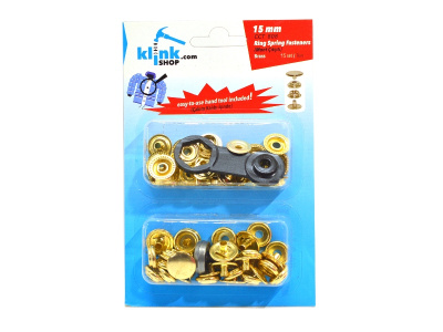  Кнопка в блистере арт.808 НЕРЖ. №61 15мм цв. Золото (уп.15 компл.) + Ручной установщик  ТриКатушки