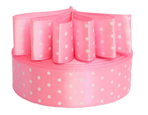  Лента атласная "горох" 25мм (намотка 36 ярдов = 32,9 метров) цв. 3077 (белый горох)  ТриКатушки