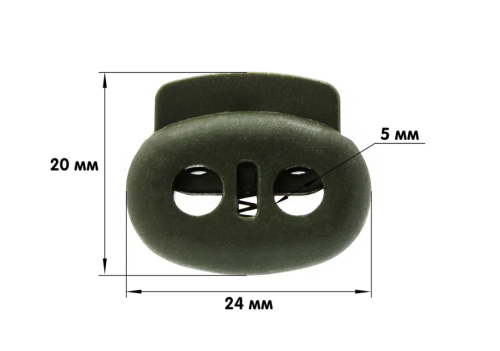  Фиксатор для шнура 2 отверстия Овал 101-Б (27002-СБ) цв.Хаки (уп.50/250/500 шт)  ТриКатушки