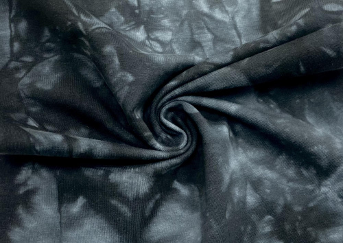  Ткань Футер 2-х нитка с рисунком "тай-дай", 245гр.кв.м, 95% Хб + 5% лайкра, пенье, цв. Черный  ТриКатушки