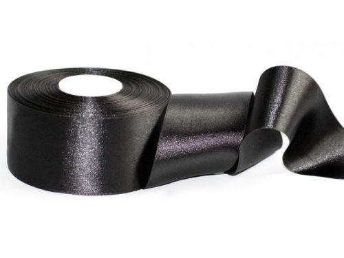  черный 25мм Лента атласная МН 2-Х СТОРОННЯЯ(рулон 36 ярдов = 32,9 метров)  ТриКатушки