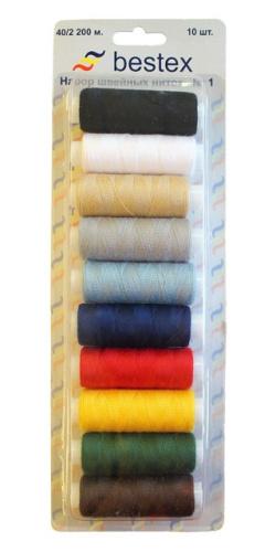  Набор ниток 40/2 200м, ассорти, (упаковка 10 штук) №1  ТриКатушки