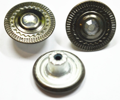  Розн. уп. Пуговицы джинсовые 17мм, 730-G со стразой цв.Чер.никель (20 шт.)  ТриКатушки