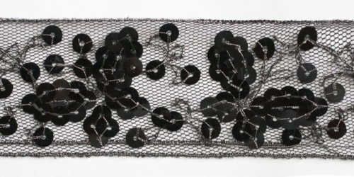  0011 черный Кружево с пайетками 47мм (упаковка 15 ярдов = 13,7 метра)  ТриКатушки