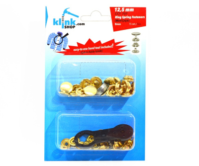  Кнопка в блистере арт.707 НЕРЖ. №61 мини 12,5мм цв. Золото (уп.15 компл.) + Ручной установщик  ТриКатушки