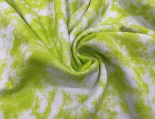  Ткань Футер 3-х нитка петельный c рисунком батик 320гр.кв.м, 80% Хб + 20% ПЭ, пенье, цв. Яркий салат  ТриКатушки