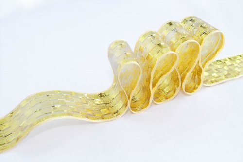  Лента для подарков "Радуга-25" арт.С3559Г17/2 ширина 25мм (упаковка 25 метров) цв.золото  ТриКатушки