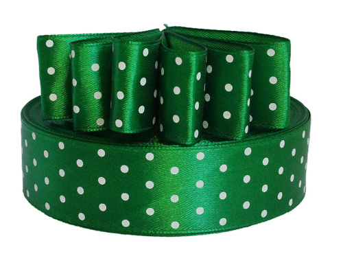  Лента атласная "горох" 25мм (намотка 36 ярдов = 32,9 метров) цв. 3042 (белый горох)  ТриКатушки