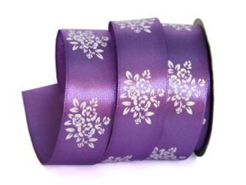  UT002-25-3119-white Лента атласная с рисунком 25мм (рулон 20 ярдов = 18 метров)  ТриКатушки