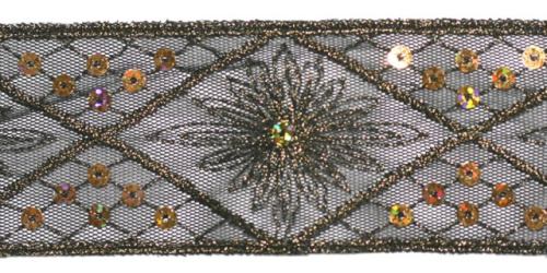  0026 черный Кружево с пайетками 55мм (упаковка 15 ярдов = 13,7 метра)  ТриКатушки