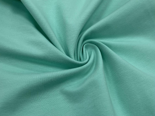  Ткань Кулирная гладь г/к с/л, 240гр.кв.м, 92% Хб + 8% лайкра, пенье, цв. Мятный  ТриКатушки