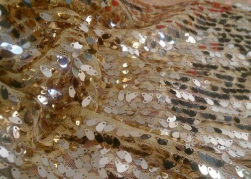  Ткань 5034 Сетка пайетки ретро №501 золото  ТриКатушки