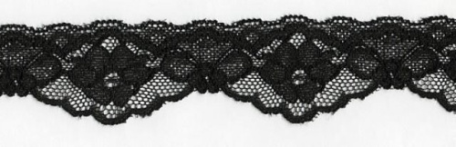  1131В черный кружево-стрейч 35мм (намотка 27,4 метров)  ТриКатушки