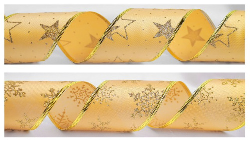  Лента подарочная "атлас" 63мм (рулон 2,5 метра) золото/золото (выбор рисунка не предусмотрен)  ТриКатушки