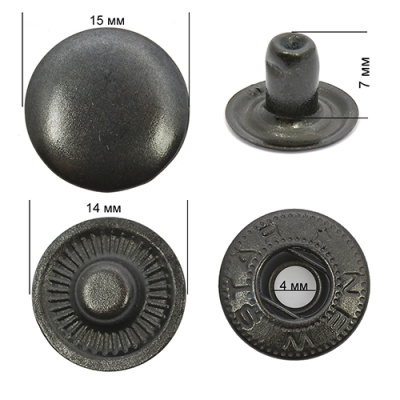  Кнопка 15мм Альфа сталь цв. Оксид  (уп 720шт)NewStar  ТриКатушки