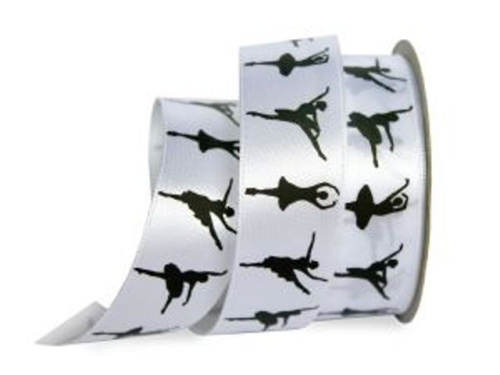  UT001-25-3001-black Лента атласная с рисунком 25мм (рулон 20 ярдов = 18 метров)  ТриКатушки