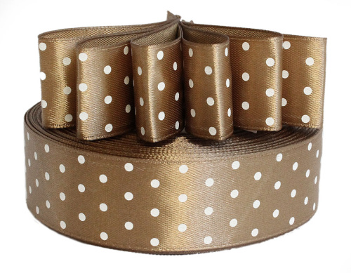  Лента атласная "горох" 25мм (намотка 36 ярдов = 32,9 метров) цв. 3126 (белый горох)  ТриКатушки