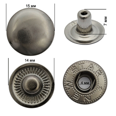  Кнопка 15мм Альфа сталь цв. Черный Никель  (уп 720шт)NewStar  ТриКатушки