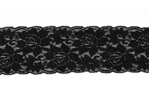  1077 черный кружево-стрейч 85мм (намотка 27,4 метров)  ТриКатушки