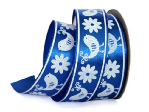  UT007-25-3161-white Лента атласная с рисунком 25мм (рулон 20 ярдов = 18 метров)  ТриКатушки