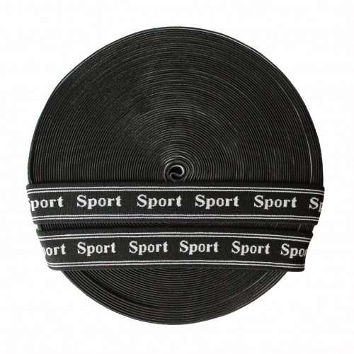  Резинка 62313 Ekoflex Тканная 30мм жаккард "Sport" (25 м) цв.черн/бел  ТриКатушки