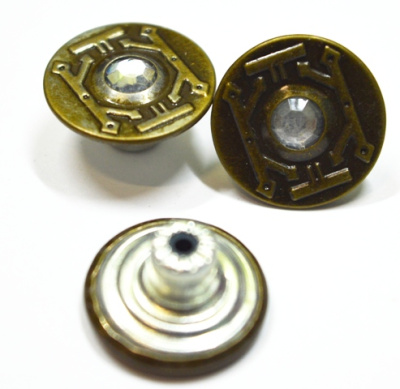 Розн. уп. Пуговицы джинсовые 17мм, 741-G со стразой цв.Антик (20 шт.)  ТриКатушки