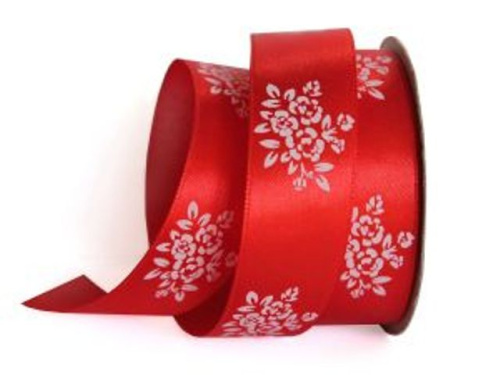  UT002-25-3095-white Лента атласная с рисунком 25мм (рулон 20 ярдов = 18 метров)  ТриКатушки