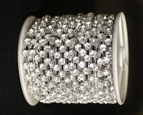  Стразы в металлической цепочке цв.никель, арт.0403-1105А SS16 CRYSTAL (упаковка 10 метров)  ТриКатушки