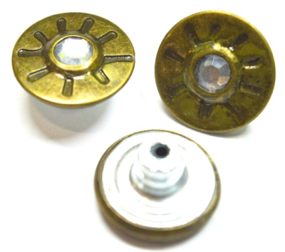  Розн. уп. Пуговицы джинсовые 17мм, 737-G со стразой цв.Антик (20 шт.)  ТриКатушки