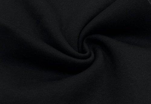  Ткань Футер 3-х нитка г/к с начесом 380гр.кв.м, 67% Хб+33% ПЭ, пенье, цв. Черный  ТриКатушки
