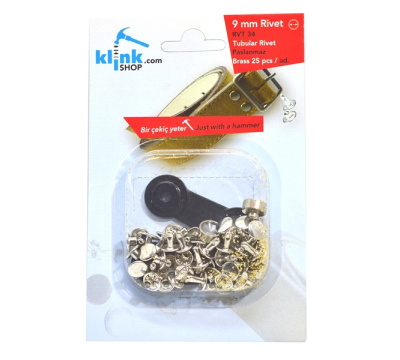  Хольнитены двухсторонние в блистере НЕРЖ. №34 9мм цв. Никель (уп.25 компл.) + Ручной установщик  ТриКатушки