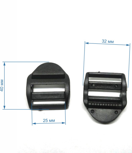  Пряжка трехщелевая (крыло) U-25 мм цв Черный (уп.10/100/1000шт)  ТриКатушки